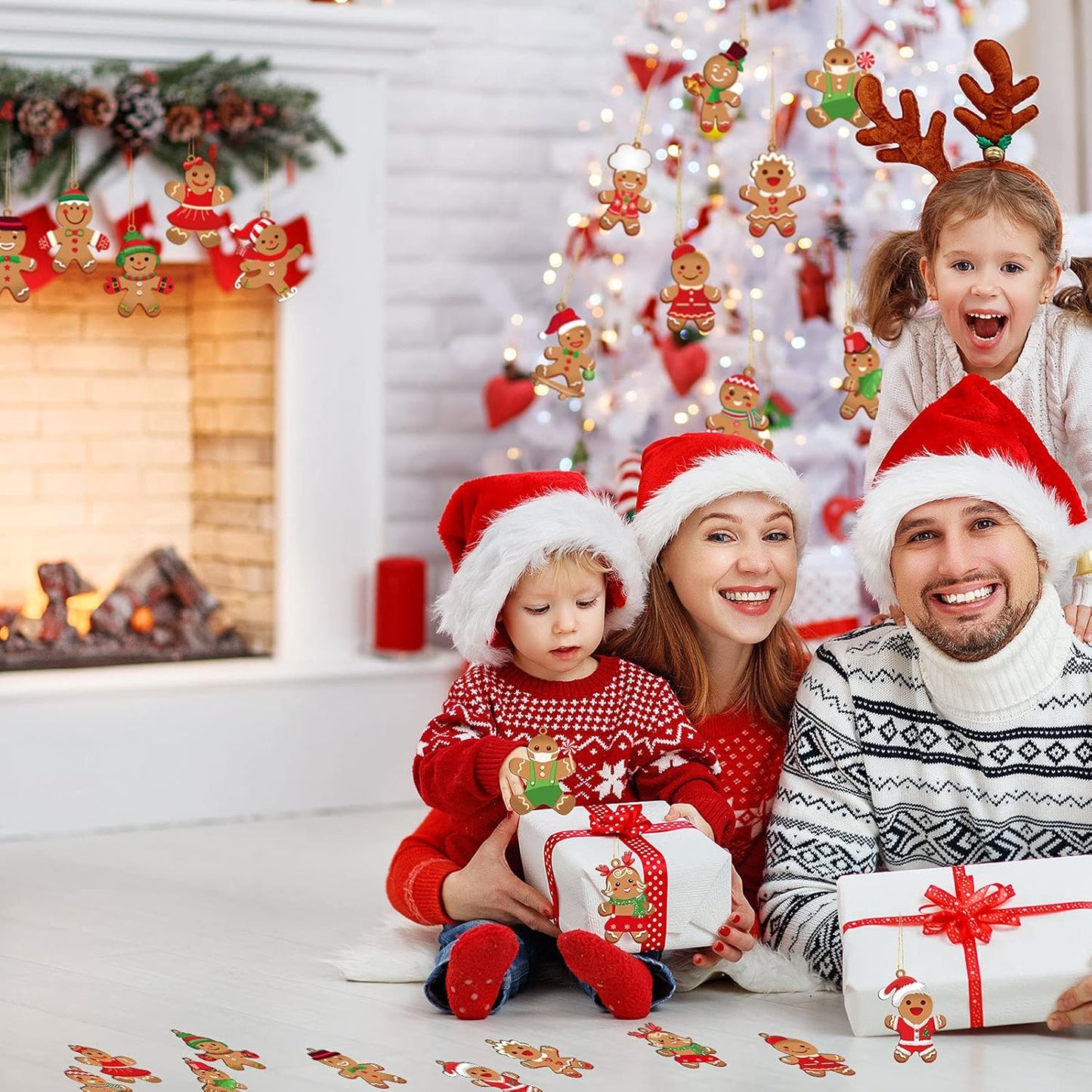 60 Pieces Gingerbread Man for Christmas Tree Gingerbread Kitchen Ornaments Hanging Baking Ornament Cutout Candyland Tree Ornaments for Christmas Party Classroom Decorations (Cute Style)