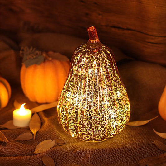 Fall Mercury Glass Light up Pumpkin Decor Fall Decoration for Home Thanksgiving Lamps for Festive Decoration Halloween Decorations Starry Night Pumpkins Tabletop Centerpiece Fall Home Decor