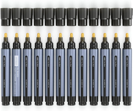 ARTEZA Oil Based Paint Markers, 12-Pack, Black, 2.5 Mm Permanent Pens, Waterproof Craft and Art Supplies for Stone, Wood, Glass, Metal, Canvas, Paper