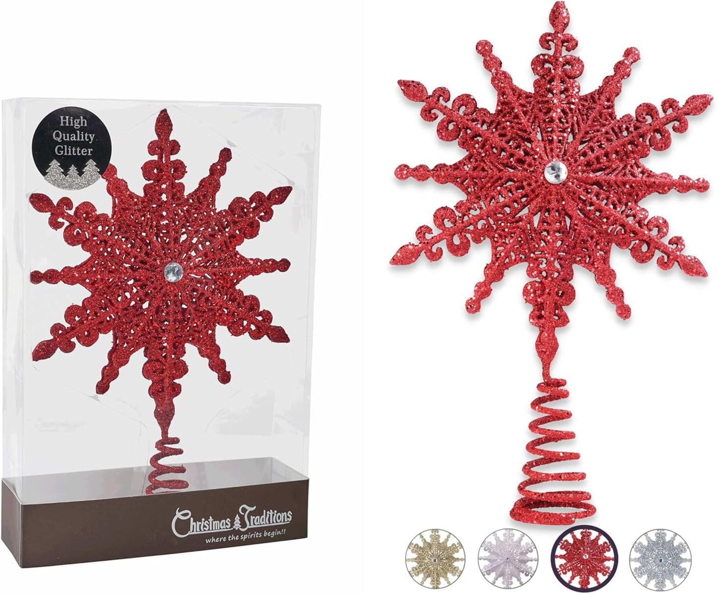 Christmas Traditions 8 Inch Silver Glittered Filigree Christmas Star Tree Topper Star/Home Décor Ornaments (Silver)