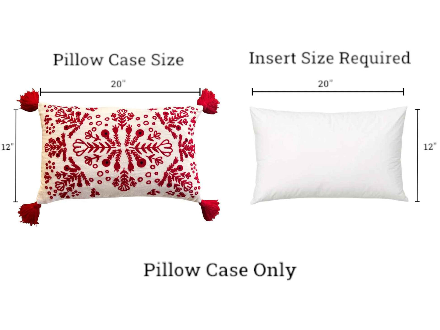 Red & White Embroidered Throw Pillow with Tassels Handcrafted Elegance for Your Home