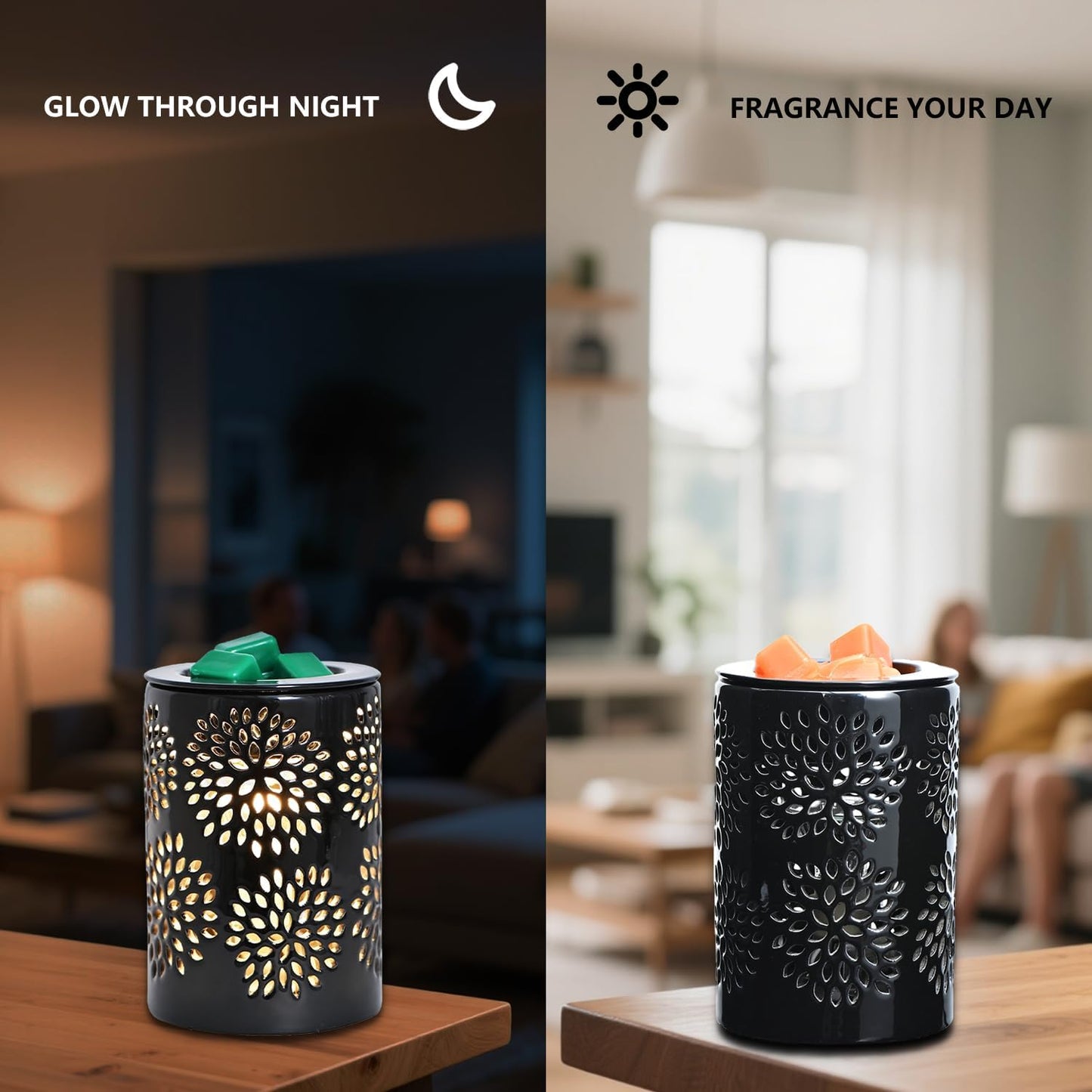 ASAWASA Ceramic Wax Melt Warmer with Timer and Silicone Dish,Candle Wax Warmer for Scented Wax & Essential Oils,Ideal Gift for Home Office Kitchen Long Dark Brown