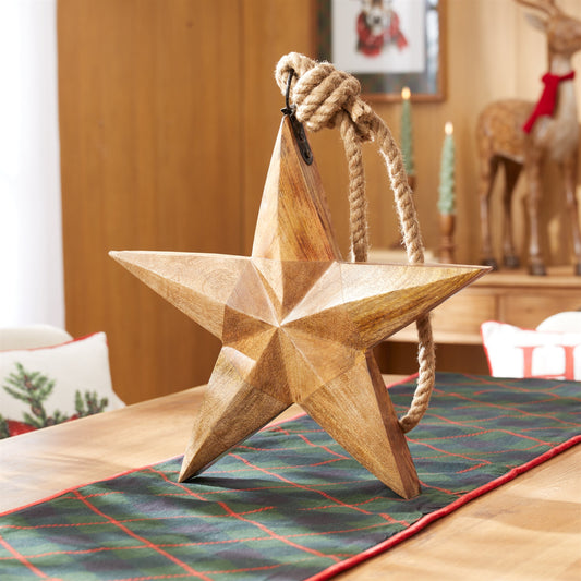 Hand-Carved Wood Star Ornament