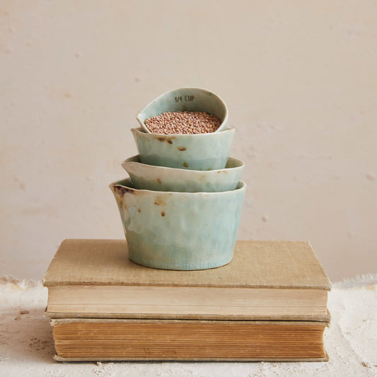 Teal Crackle Glaze Ceramic Measuring Cups