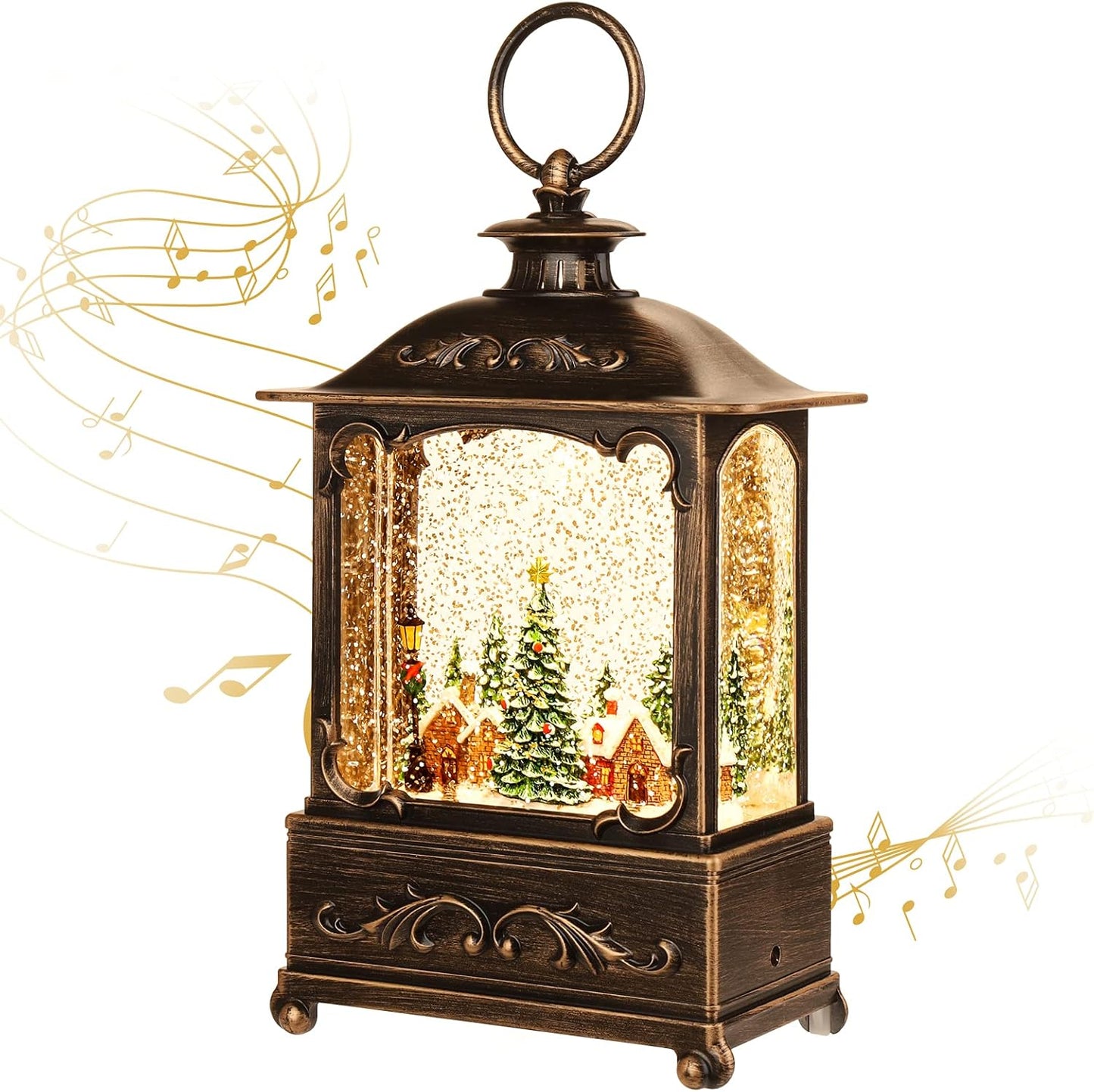 Christmas Snow Globe Lantern-Water Lantern with Music and Christmas Snowman-Usb or Battery-Powered Christmas Lanterns, Rotating Flashing Lanterns, Christma Decorations(Snowman)