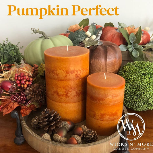 Wicks N More Pumpkin Perfect Hand Crafted Pillar Candles (3X4)