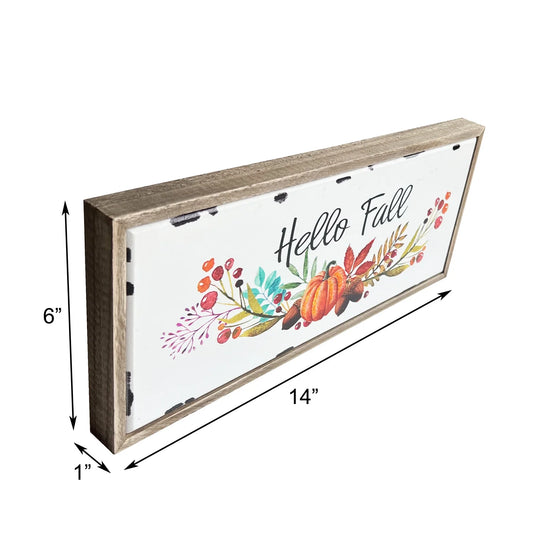 Wooden Hello Pumpkin Fall Signs Wall Decor, Farmhouse Mantel Fireplace Centerpiece Decorations