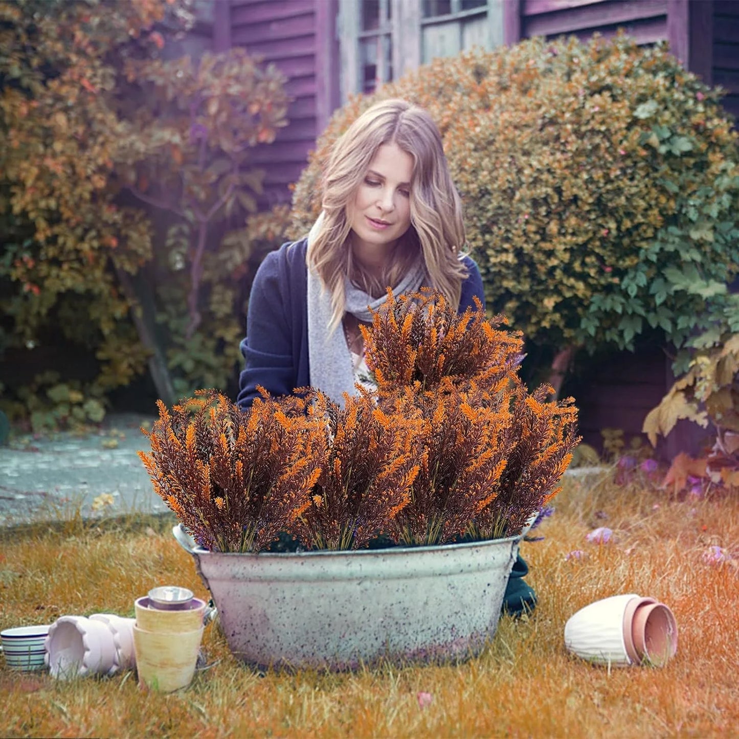 10 Bundles Artificial Fall Flowers Outdoor Fall Decor Artificial Lavender Flowers UV Resistant Fake Fall Plants Faux Fall Flowers Autumn Thanksgiving Decorations Home Indoor Garden(Brown)