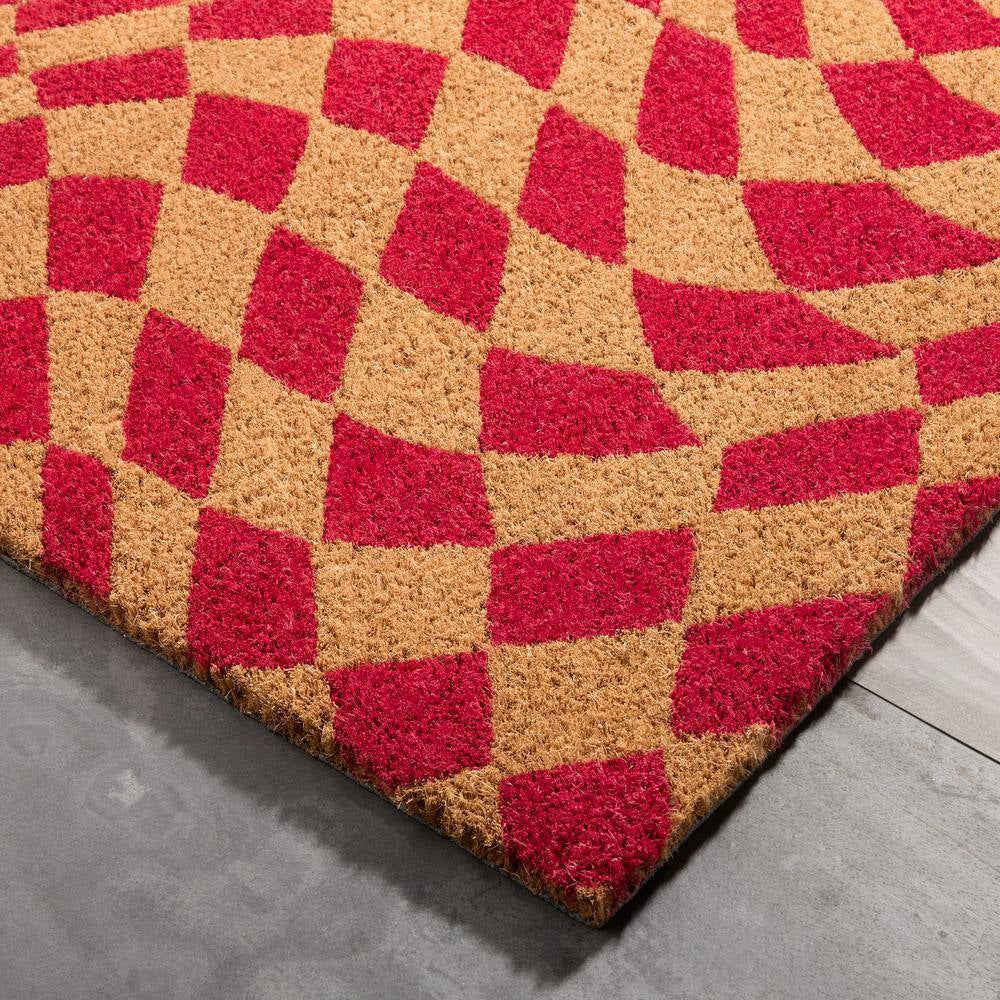 Checkerboard Emmett Red 18 In. X 30 In. Coir Groovy Outdoor Mat
