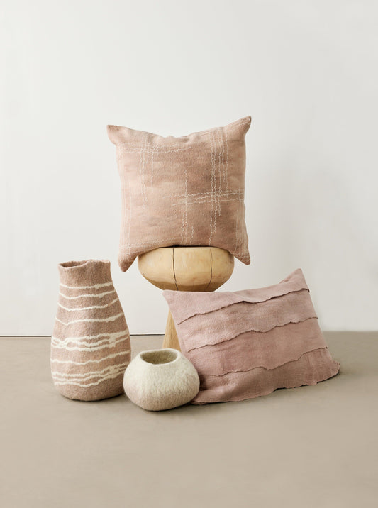 Linear Dusty Rose Hand-Felted Merino Wool Throw Pillow