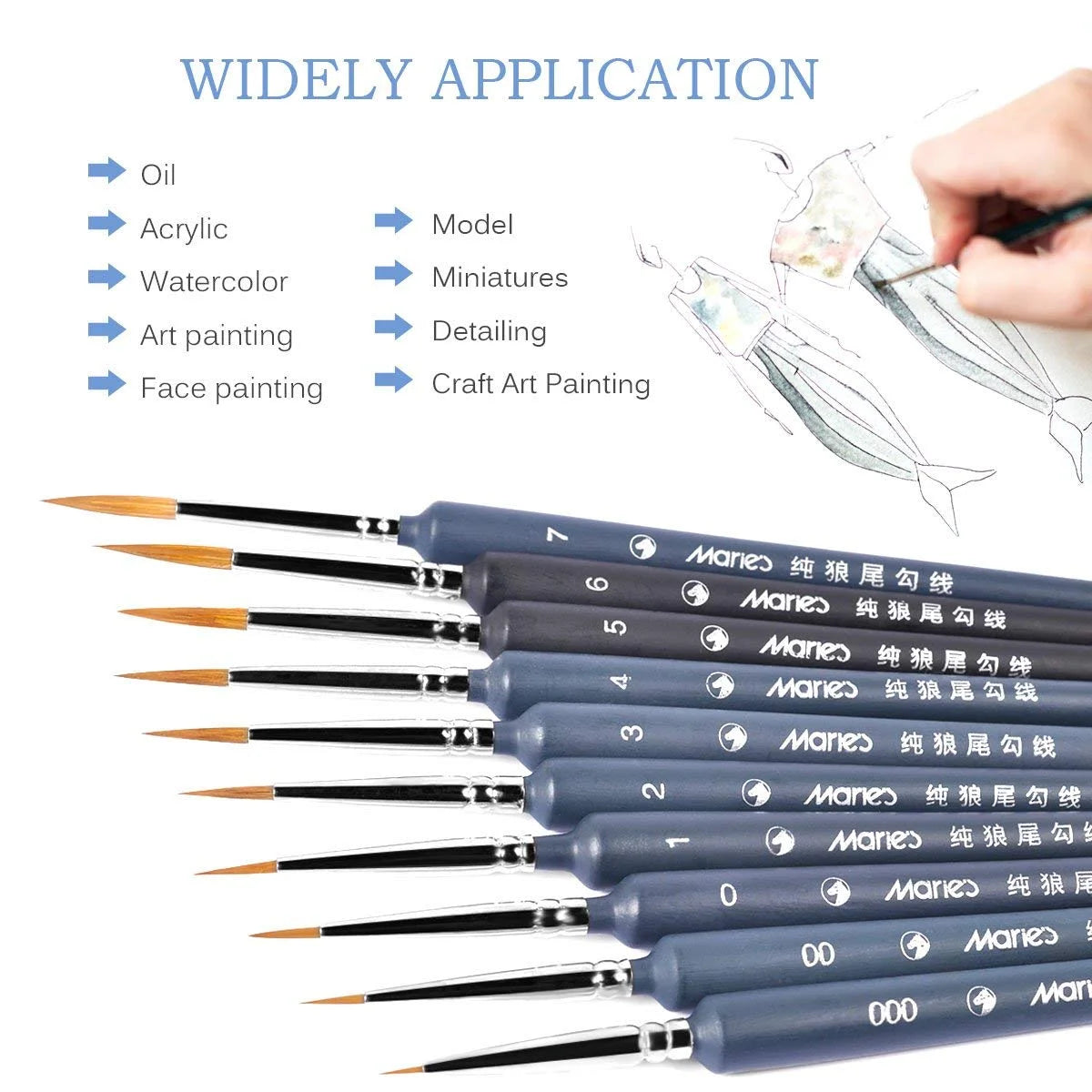 10Pcs Detail Paint Brushes Set,Miniature Painting Brushes Kit Artist Supplies for Acrylic Watercolor Oil