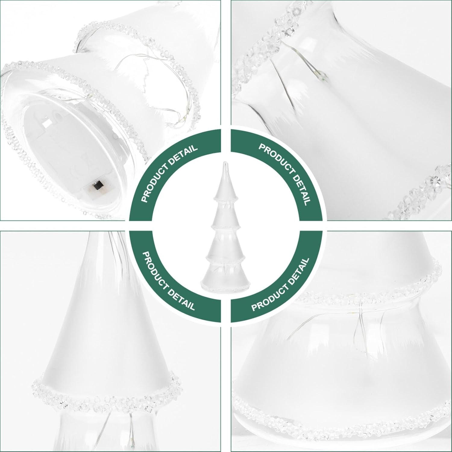 Beaupretty Glass Christmas Light up Mini Tabletop Xmas Light Holiday Figurine Decorations for Room Fireplace Party