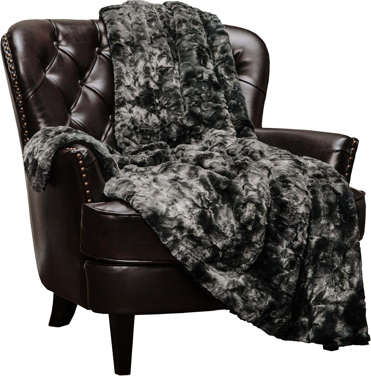 Chanasya Premium Wolf Faux Fur Throw Blanket - Soft, Fuzzy Sherpa & Minky Throw Blanket - for Bed or Couch - 60" X 70” - White