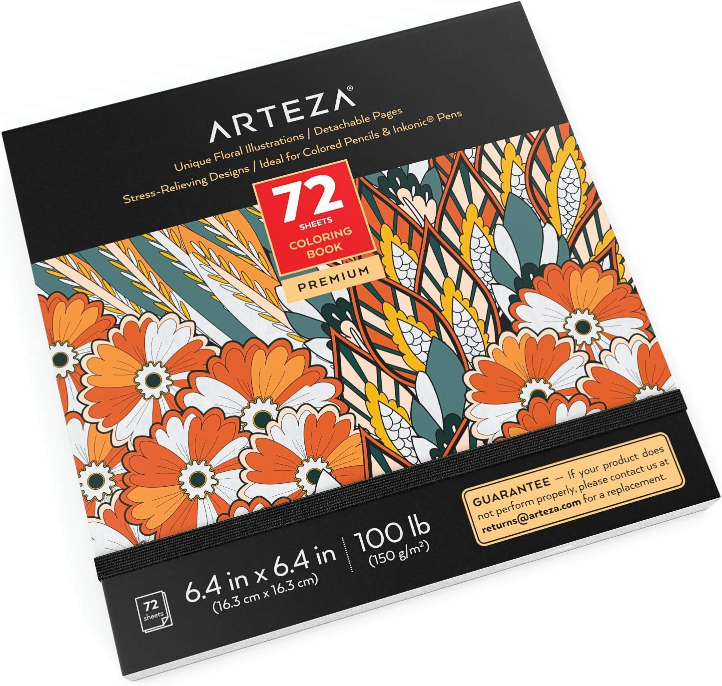 ARTEZA Adult Coloring Books, Floral & Mandala Designs, Pack of 2, 72 Sheets Each, 6.4X6.4 Inches Coloring Pages, 100 Lb Paper