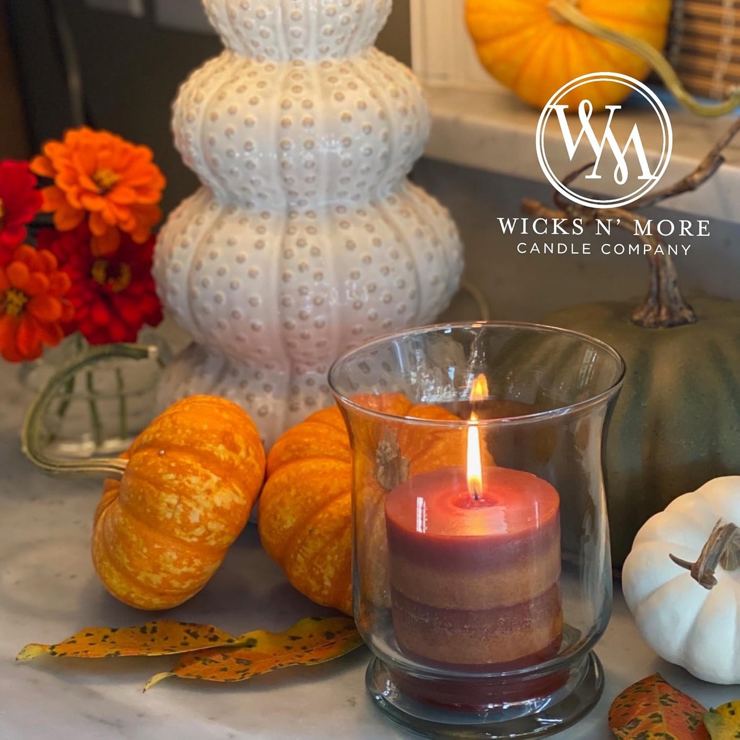 Wicks N More Pumpkin Perfect Hand Crafted Pillar Candles (3X4)