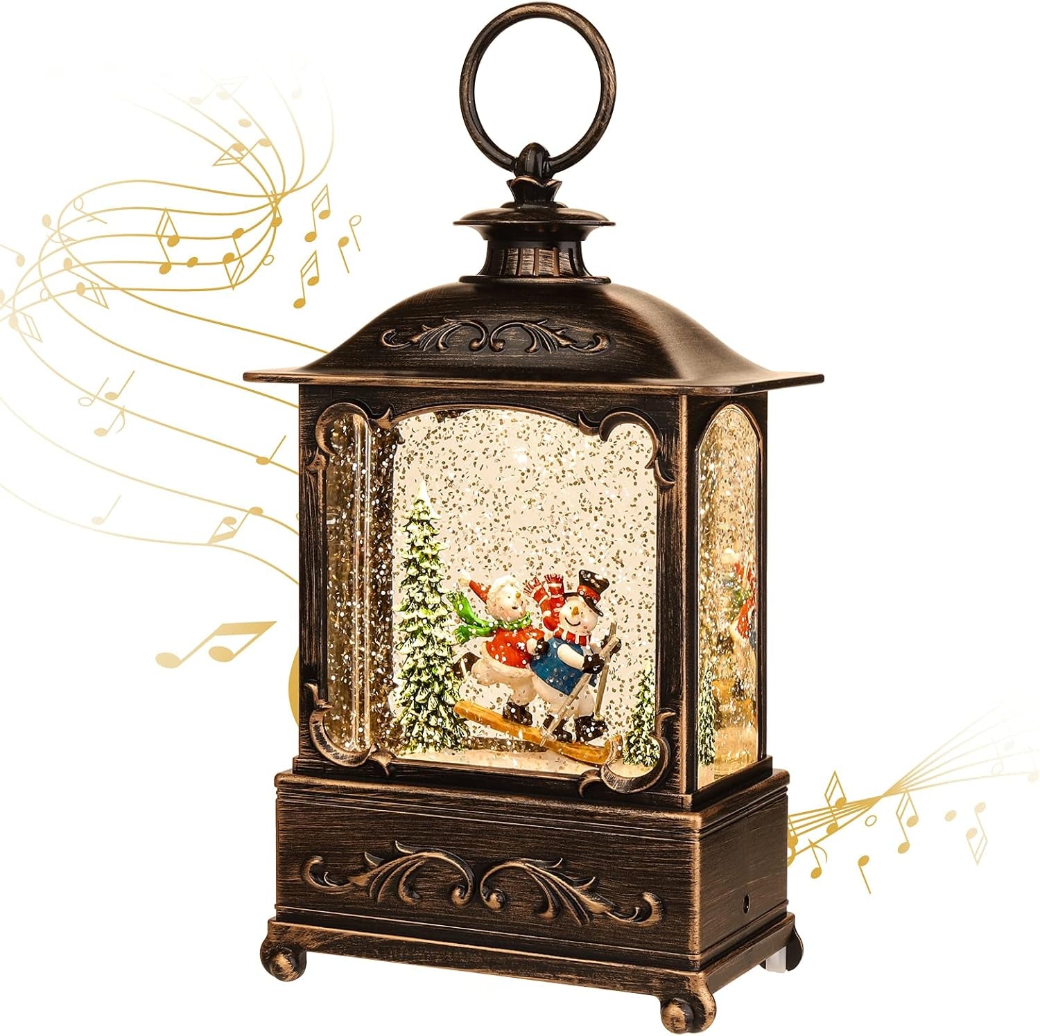 Christmas Snow Globe Lantern-Water Lantern with Music and Christmas Snowman-Usb or Battery-Powered Christmas Lanterns, Rotating Flashing Lanterns, Christma Decorations（Snowman）