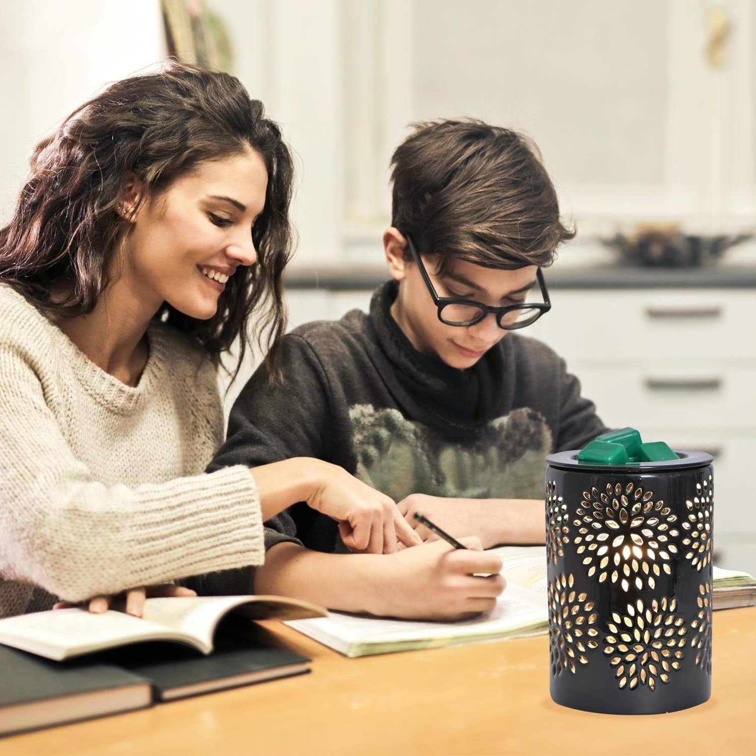 ASAWASA Ceramic Wax Melt Warmer with Timer and Silicone Dish,Candle Wax Warmer for Scented Wax & Essential Oils,Ideal Gift for Home Office Kitchen Long Dark Brown