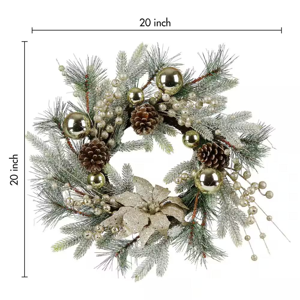 Christmas Wreath 20 Inch Christmas Door Decorations Wreath with Warm Lights, Artificial Christmas Wreath,Unlit