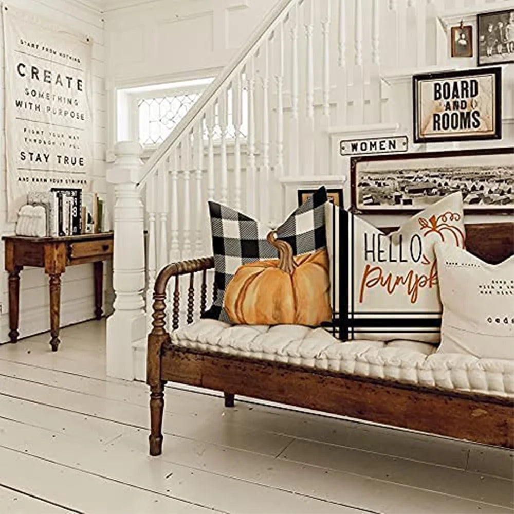 18 X 18 Farmhouse Thanksgiving Decorative Pillow Covers, Throw Cushion Case, 4 Count