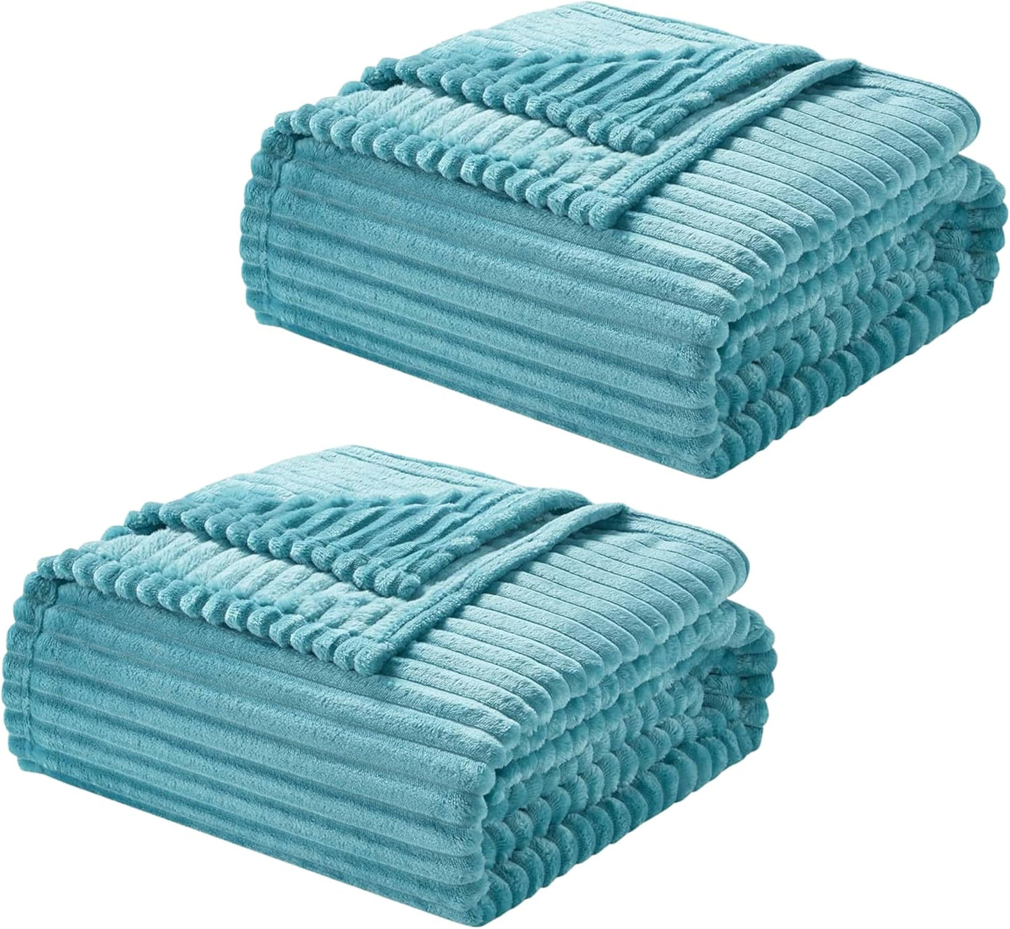 Blue Throw Blanket for Couch - Cozy Warm Fuzzy Blankets for Women, Set of 2 Small Fleece Throws for Girls - Teal Blue, 50 X 60 Inches