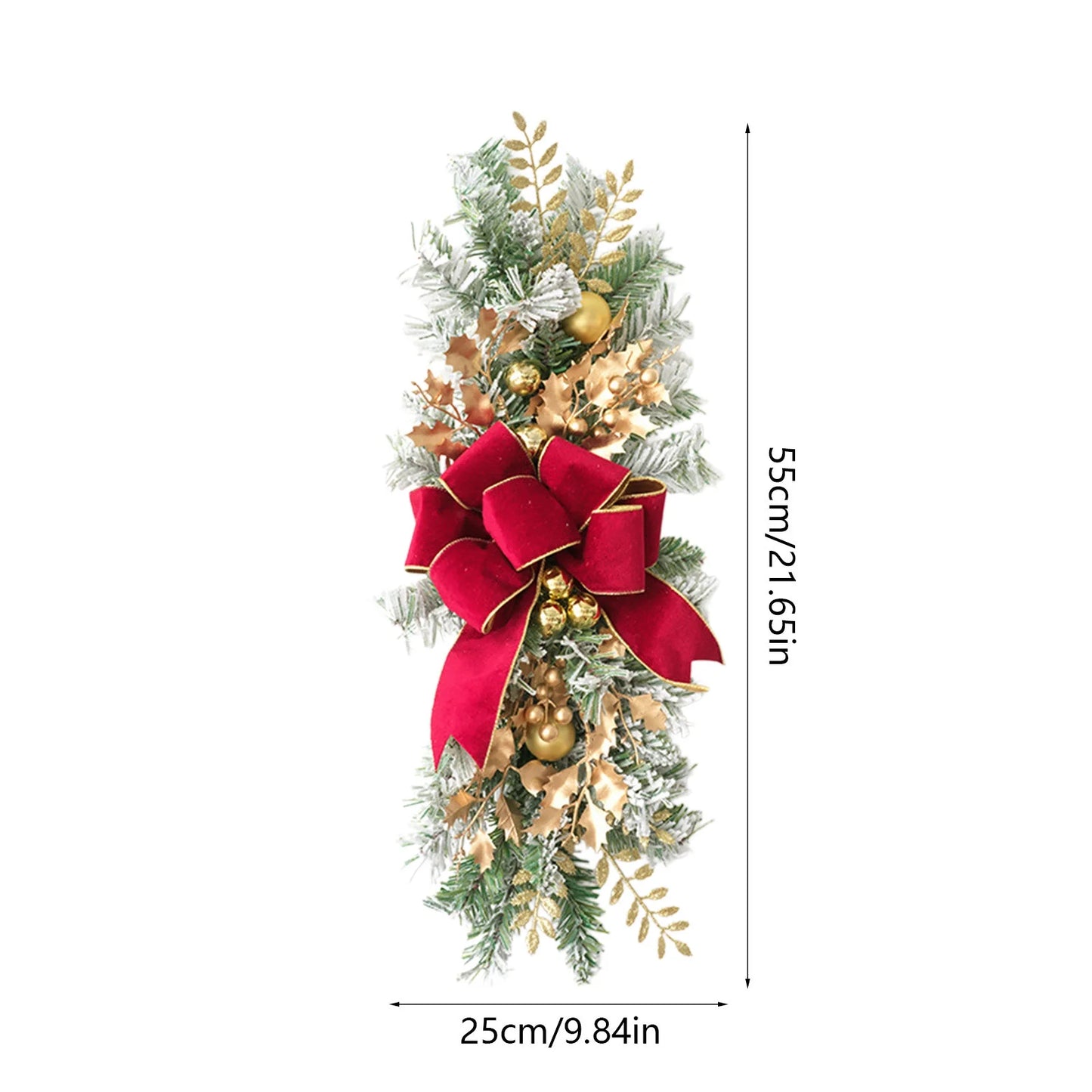 Christmas Teardrop Swag Decoration,21.6Inch Flocked Pine Christmas Garland with Bow for Decorating Outdoor Front Door Stair Windows Fireplace,Xmas Decor‌