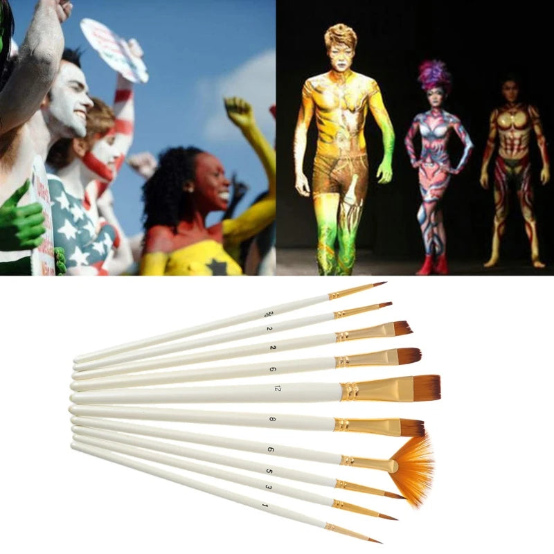 10Pcs Nylon Hair Wooden Handle Watercolor Paint Brush Pen Set DIY Oil Acrylic Painting Art Paint Brushes Dropship
