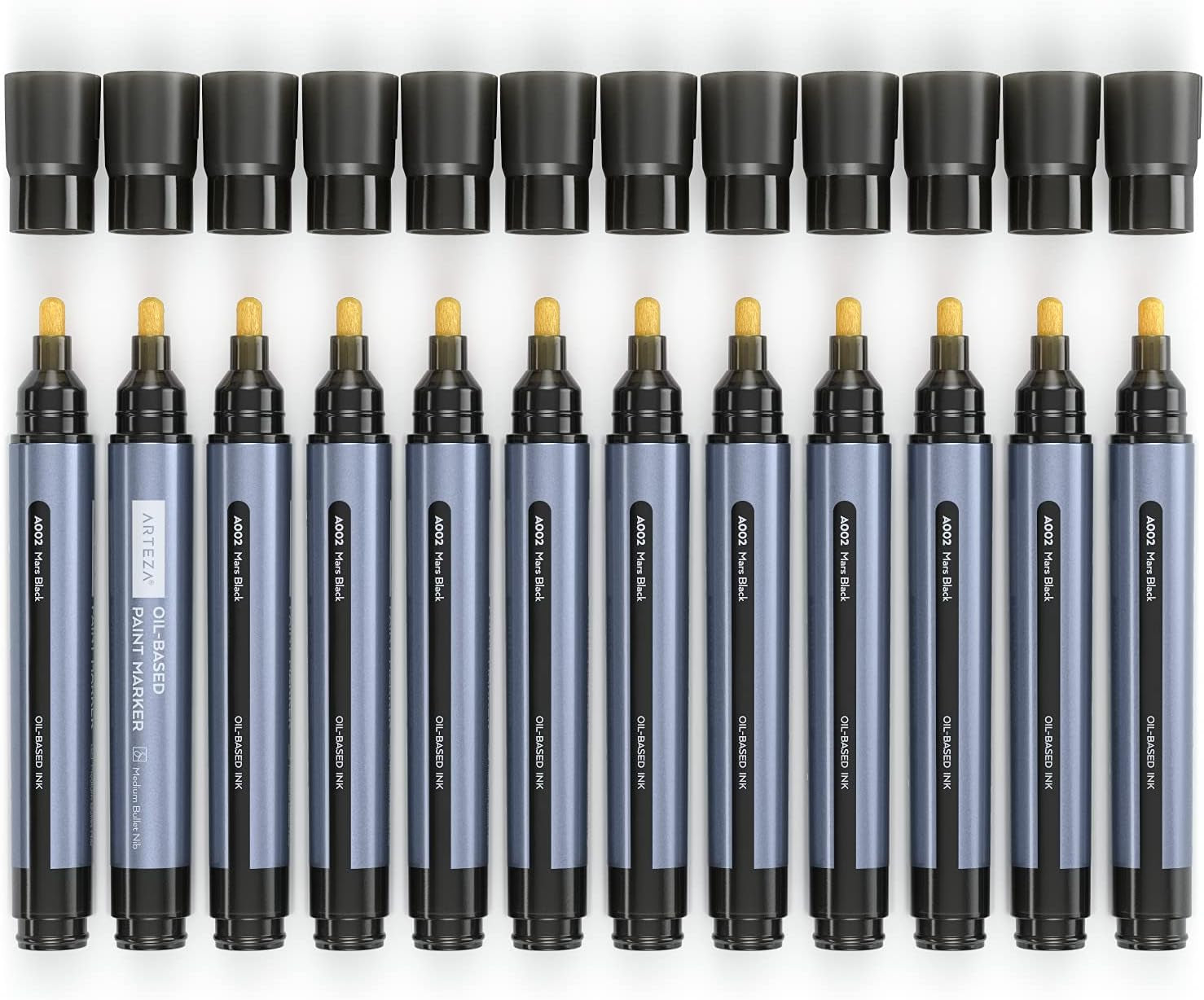 ARTEZA Oil Based Paint Markers, 12-Pack, Black, 2.5 Mm Permanent Pens, Waterproof Craft and Art Supplies for Stone, Wood, Glass, Metal, Canvas, Paper
