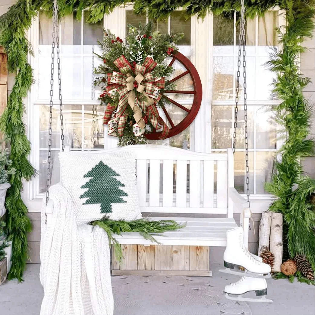 Red Wagon Wheel Christmas Decorations Wreath