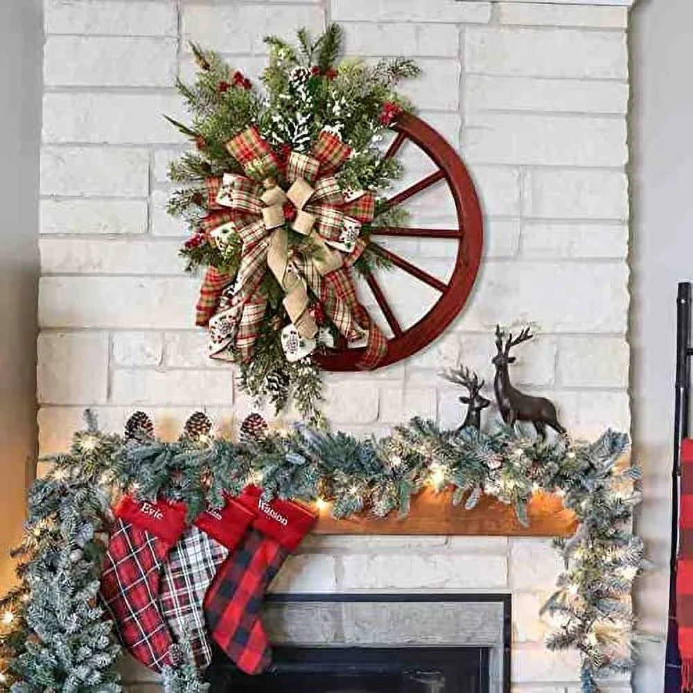Red Wagon Wheel Christmas Decorations Wreath