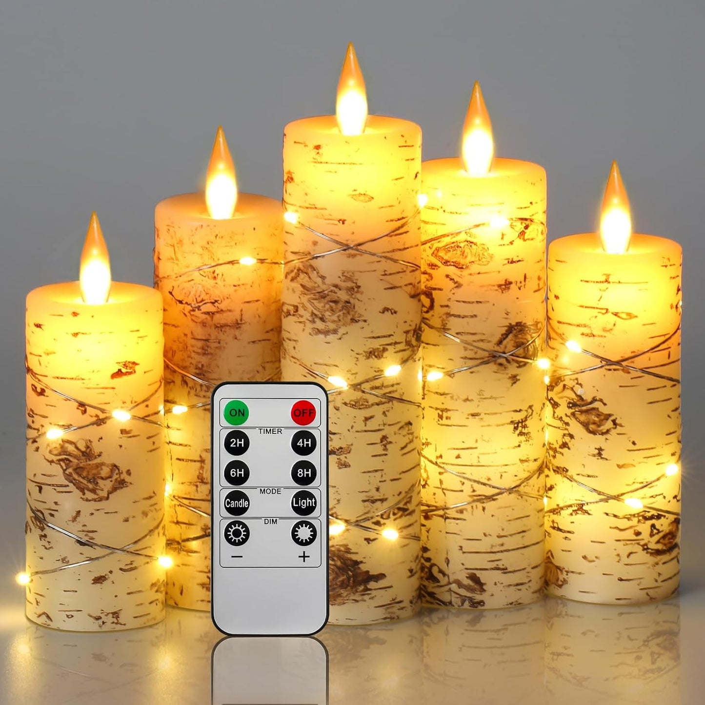 Da by Flameless Candles with String Lights，Battery Operated Candles,Led Flickering Candles with Remote Control and Timer, Real Wax, 3 Pack-Ivory