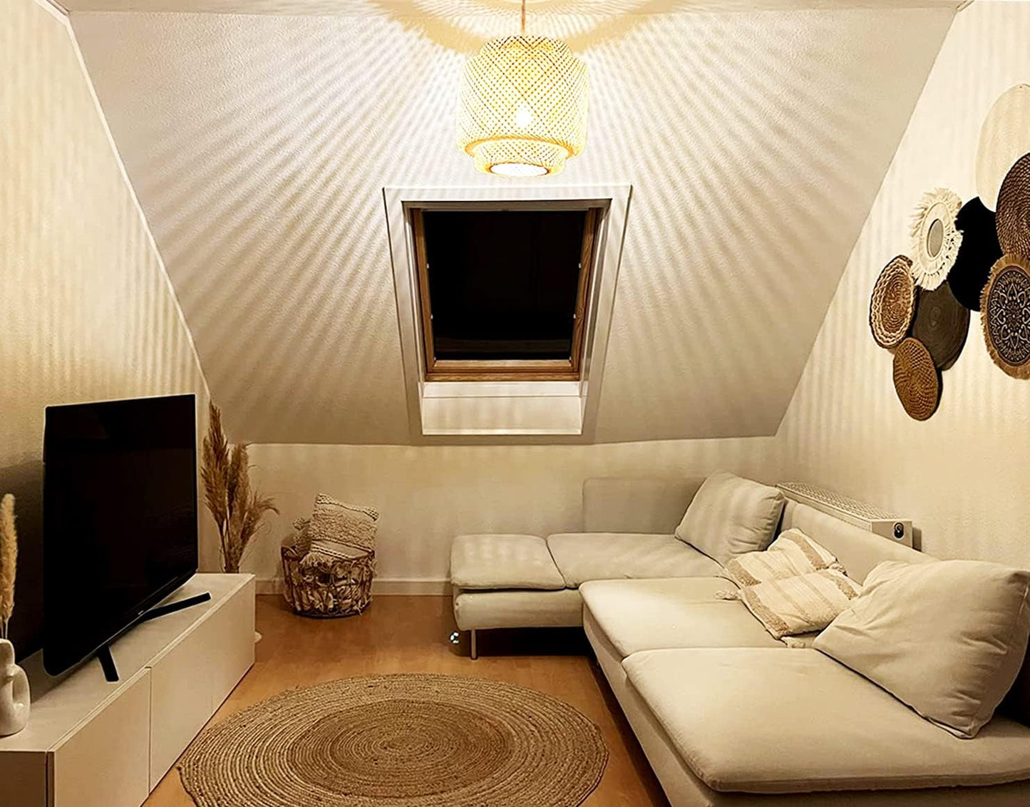 Plug in Pendant Light Hanging Lights with Plug in Cord Boho Hanging Lamp Dimmable,Rattan Wicker Woven Bamboo Lamp Shade, Plug in Ceiling Light Fixture for Living Room Bedroom Kitchen