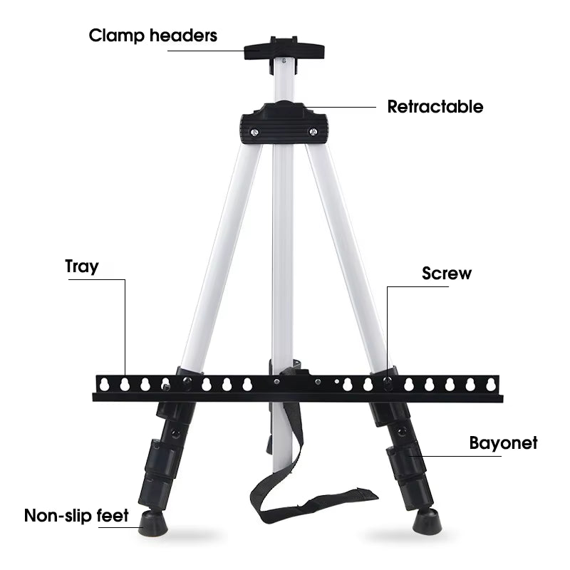 Portable Adjustable Metal Sketch Easel Sketch Drawing for Artist Art Supplies Stand Foldable Travel Easel Shelf with Bag Outdoor