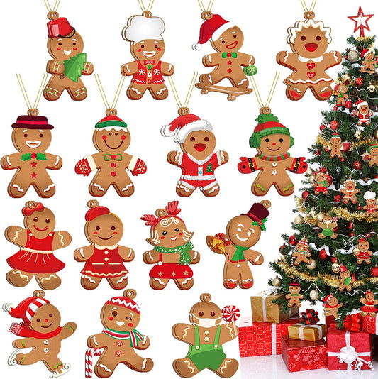 60 Pieces Gingerbread Man for Christmas Tree Gingerbread Kitchen Ornaments Hanging Baking Ornament Cutout Candyland Tree Ornaments for Christmas Party Classroom Decorations (Cute Style)
