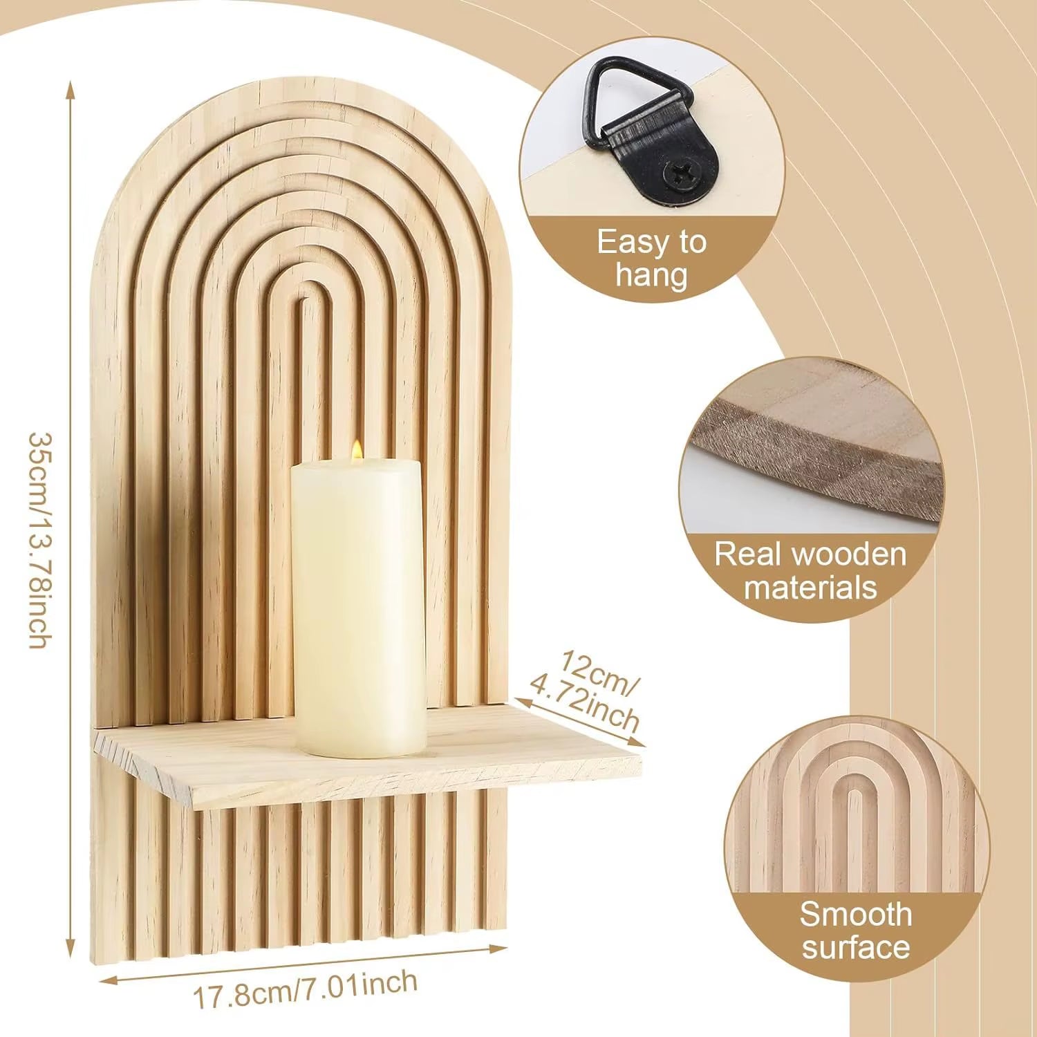 Boho Wooden Shelves for Wall Decorative Book Floating Wall Shelf for Living Room Bathroom Bedroom Classroom Office Nursery Home