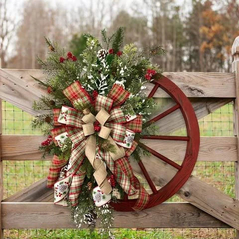 Red Wagon Wheel Christmas Decorations Wreath