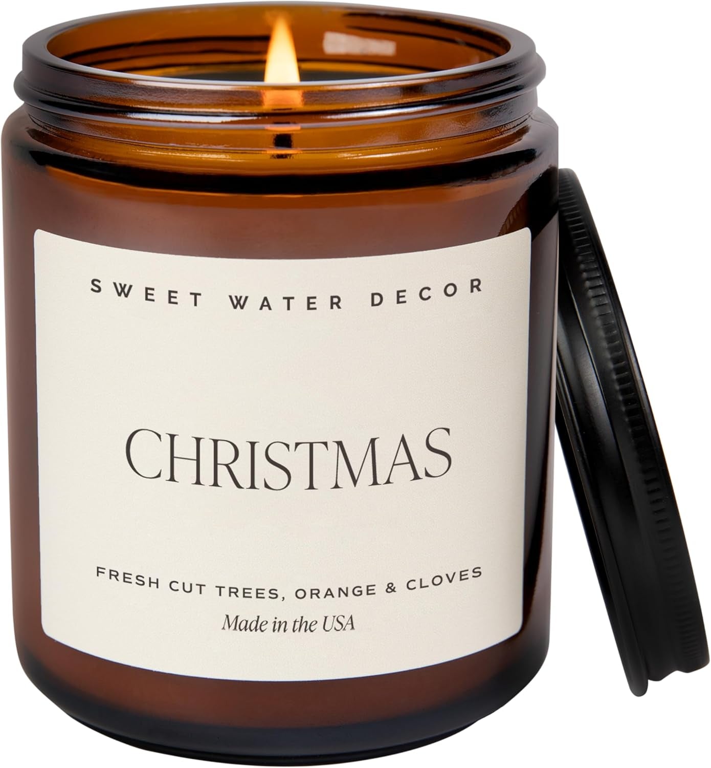 Sweet Water Decor Merry and Bright Candle - Bayberry, Fir, Nutmeg, and Clove Winter Non Toxic Christmas Scented Soy Candles for Home - 9Oz Amber Jar, 40 Hour Burn Time, Made in the USA