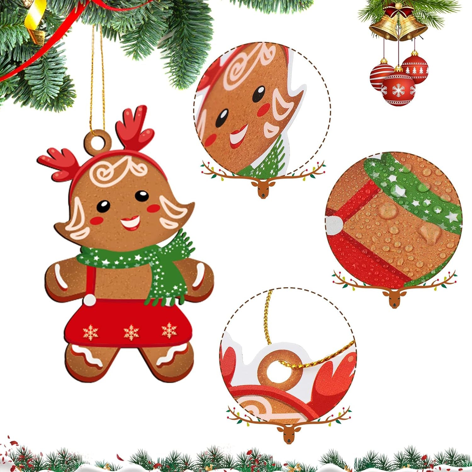60 Pieces Gingerbread Man for Christmas Tree Gingerbread Kitchen Ornaments Hanging Baking Ornament Cutout Candyland Tree Ornaments for Christmas Party Classroom Decorations (Cute Style)
