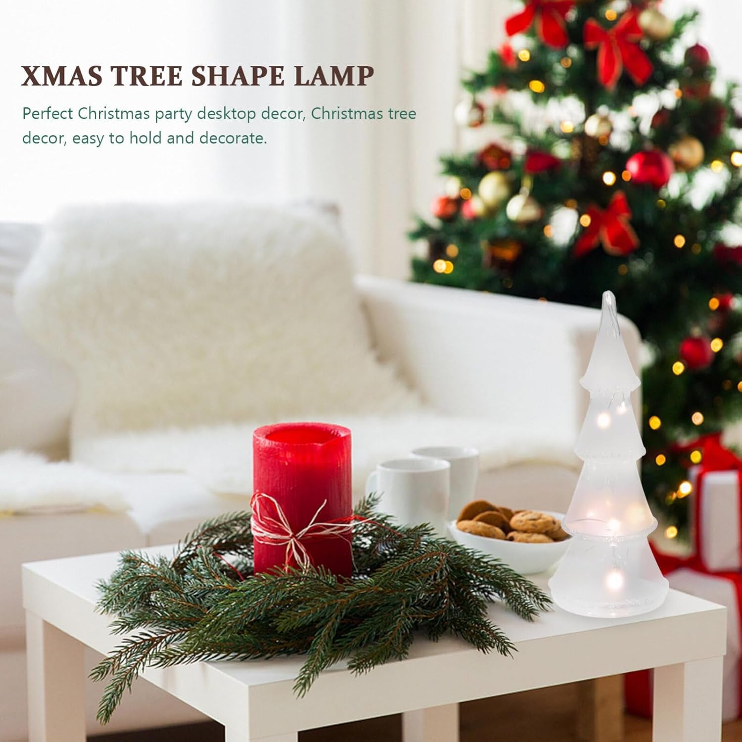 Beaupretty Glass Christmas Light up Mini Tabletop Xmas Light Holiday Figurine Decorations for Room Fireplace Party