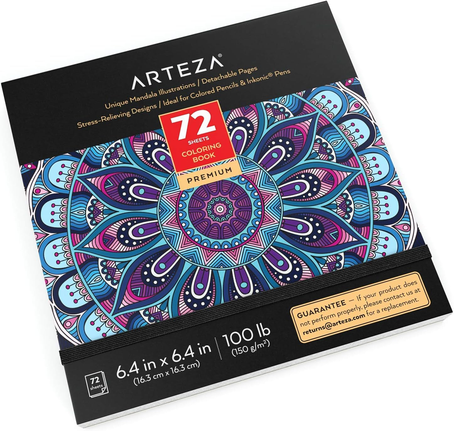 ARTEZA Adult Coloring Books, Floral & Mandala Designs, Pack of 2, 72 Sheets Each, 6.4X6.4 Inches Coloring Pages, 100 Lb Paper