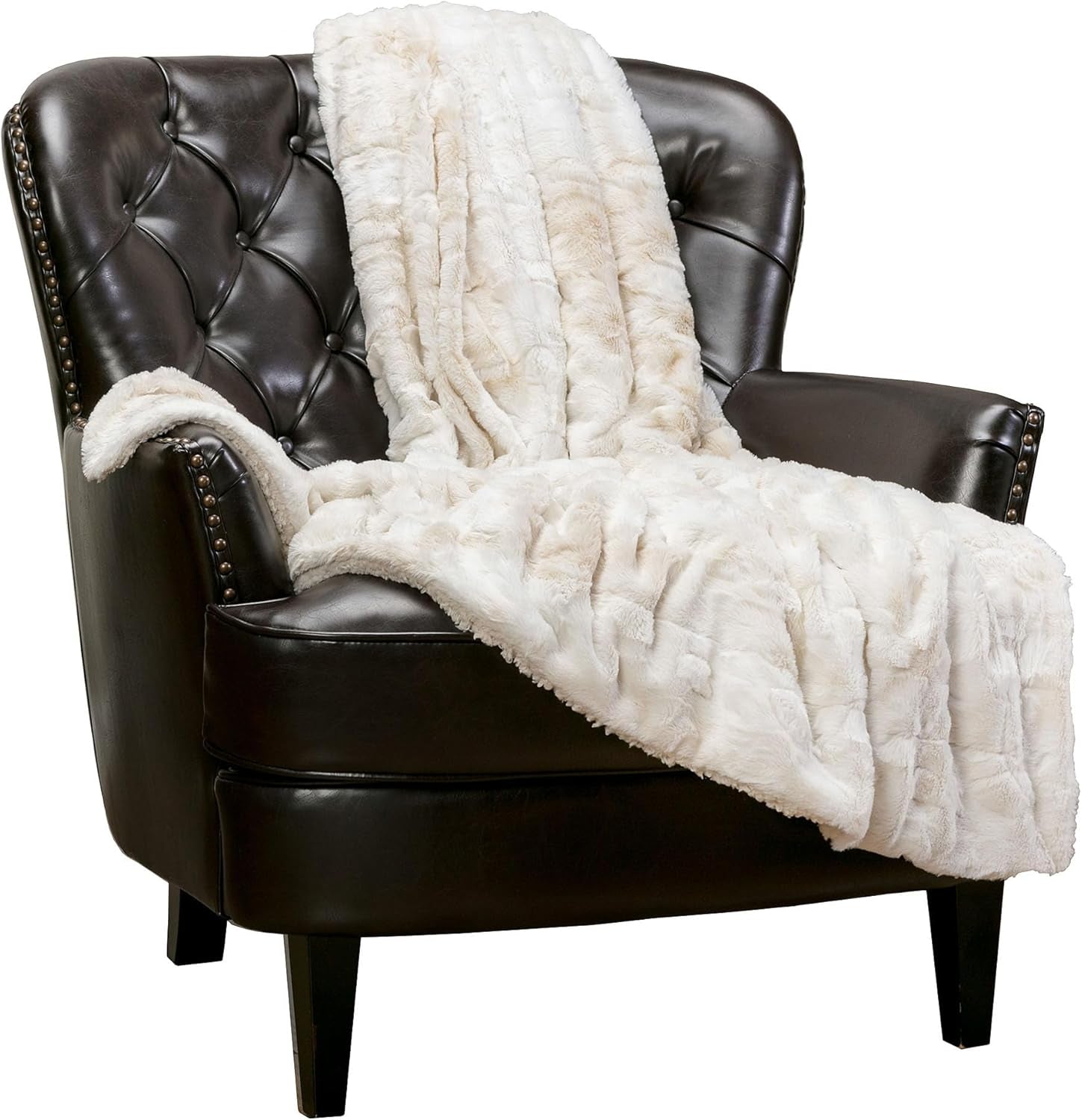 Chanasya Premium Wolf Faux Fur Throw Blanket - Soft, Fuzzy Sherpa & Minky Throw Blanket - for Bed or Couch - 60" X 70” - White