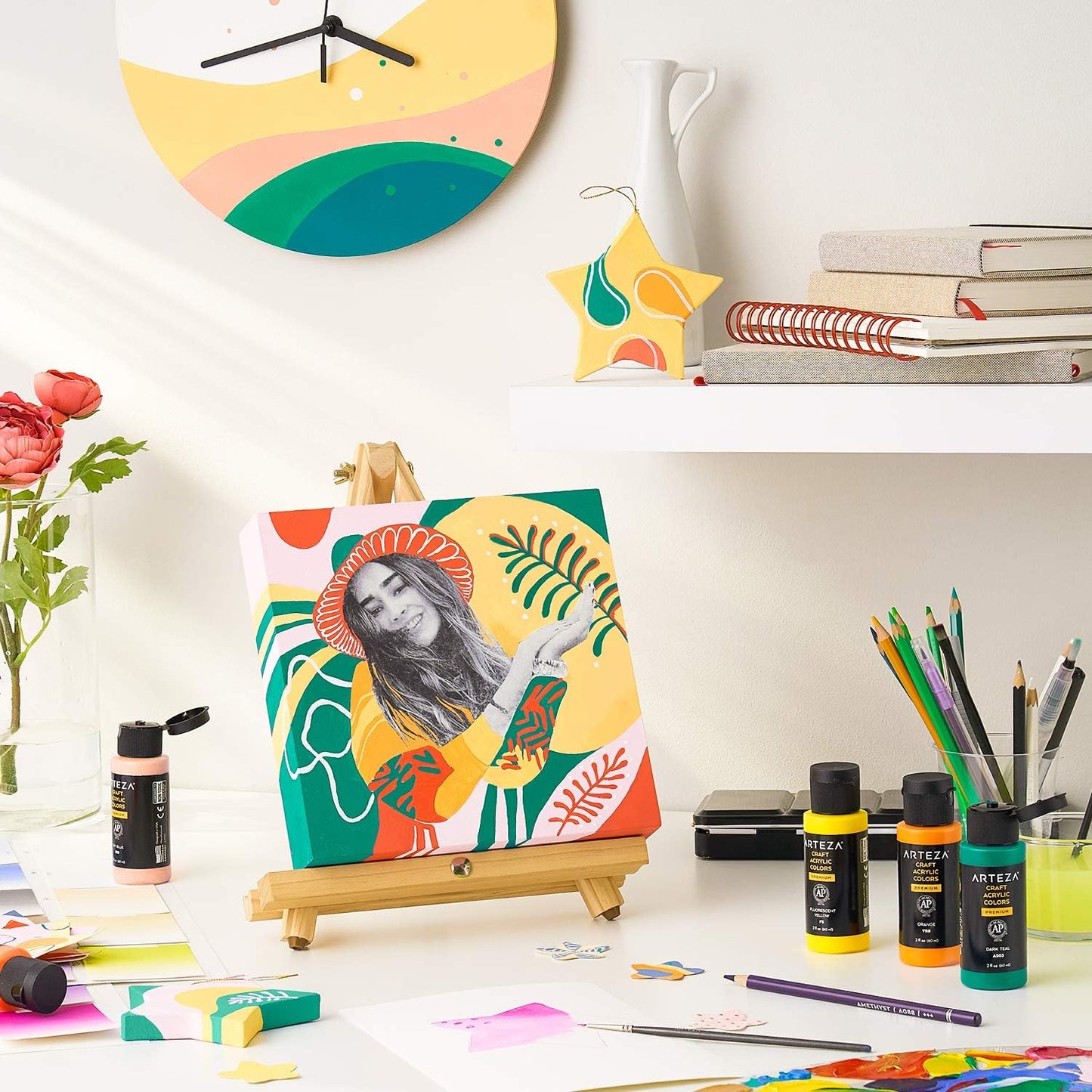 ARTEZA Craft Acrylic Paint Set, Set of 20 Vintage Tones Acrylic Craft Paint, Artist Paints Art Supplies for Glass, Wood, Ceramics, Fabrics, Leather