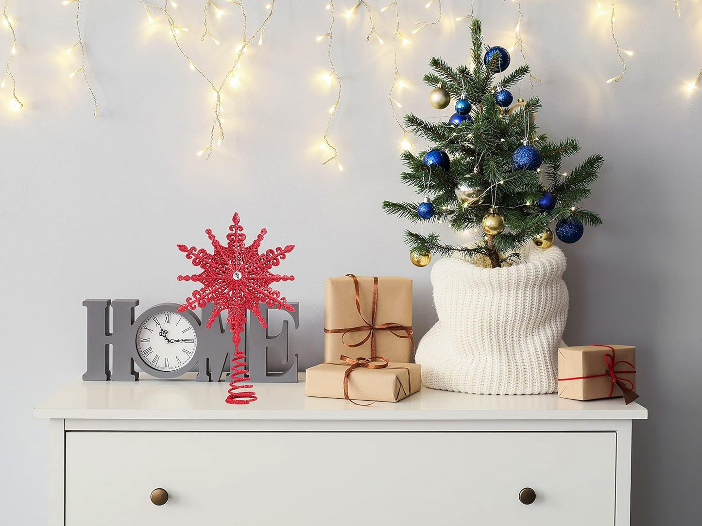 Christmas Traditions 8 Inch Red Glittered Filigree Christmas Star Tree Topper Star/Home Décor Ornaments (Red)