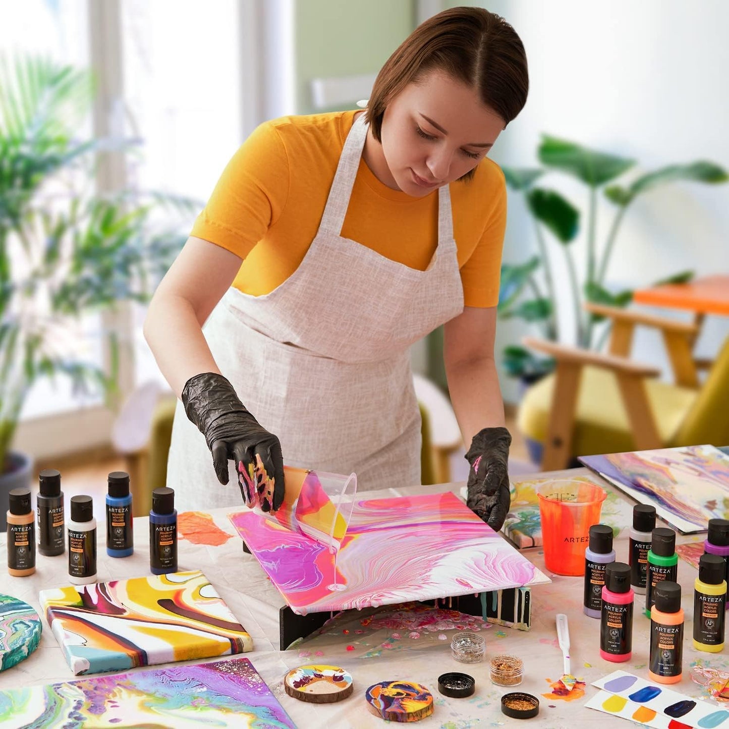 ARTEZA Premium Canvas Boards for Painting, 5 X 7, 8 X 10, 9 X 12, 11 X 14 Inches, Multipack of 28, White Canvas for Acrylic, Oil and Gouache Painting