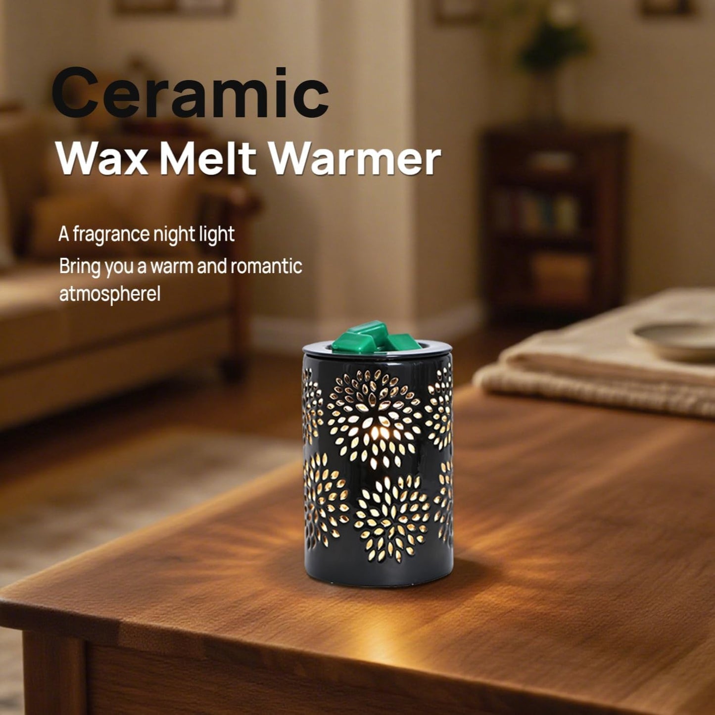 ASAWASA Ceramic Wax Melt Warmer with Timer and 1 Pc Silicone Dish,Candle Wax Warmer for Scented Wax & Essential Oils,Ideal Gift for Home Office Kitchen Long Cyan