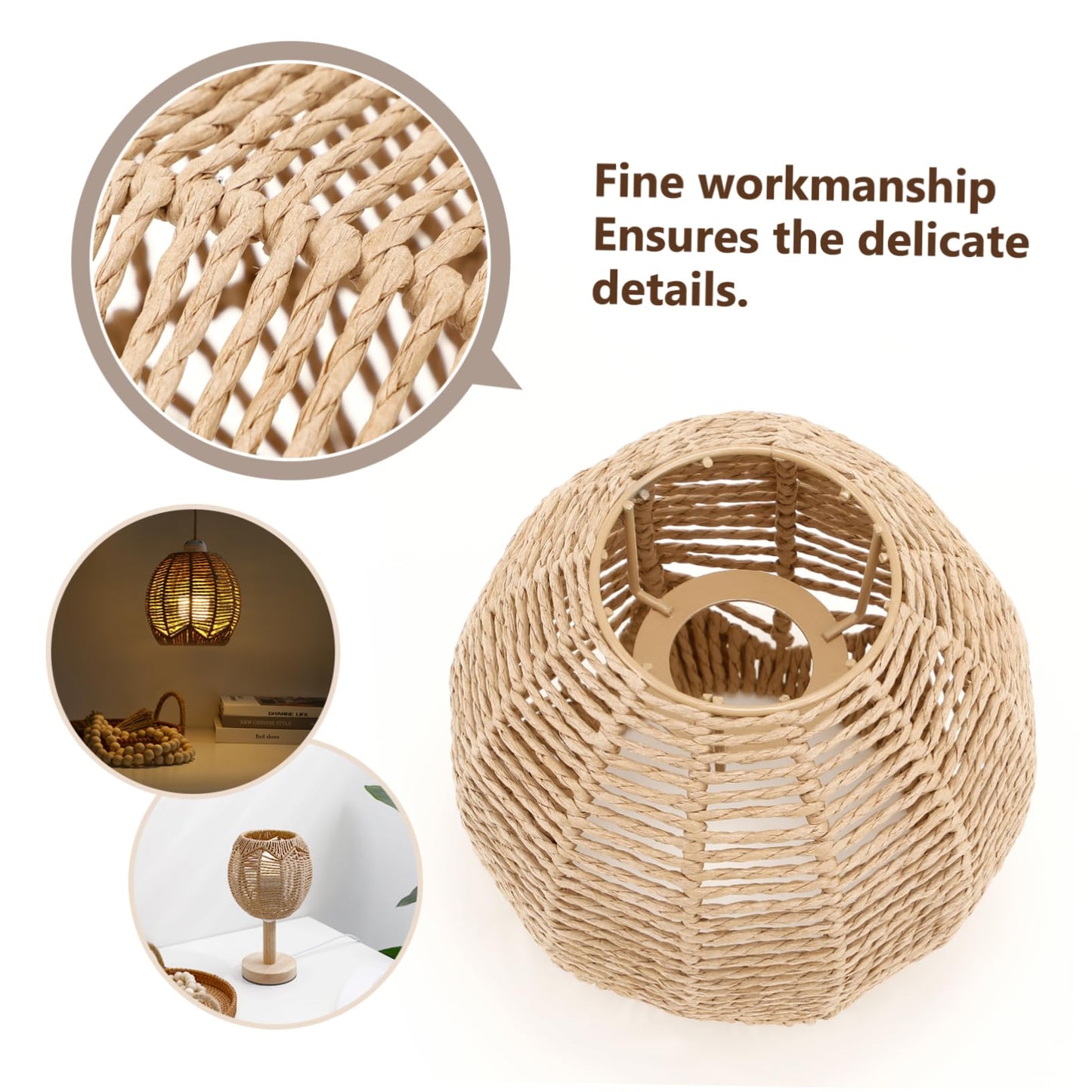 3 Retro Rattan Woven Pendant Light Cover