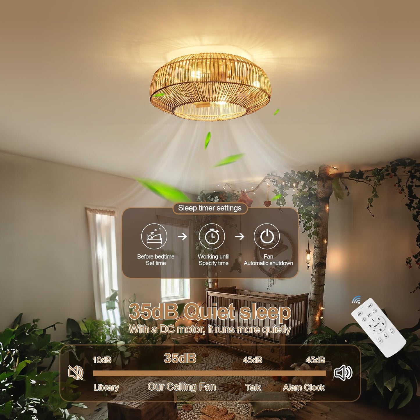 Boho Rattan Ceiling Fan with Light