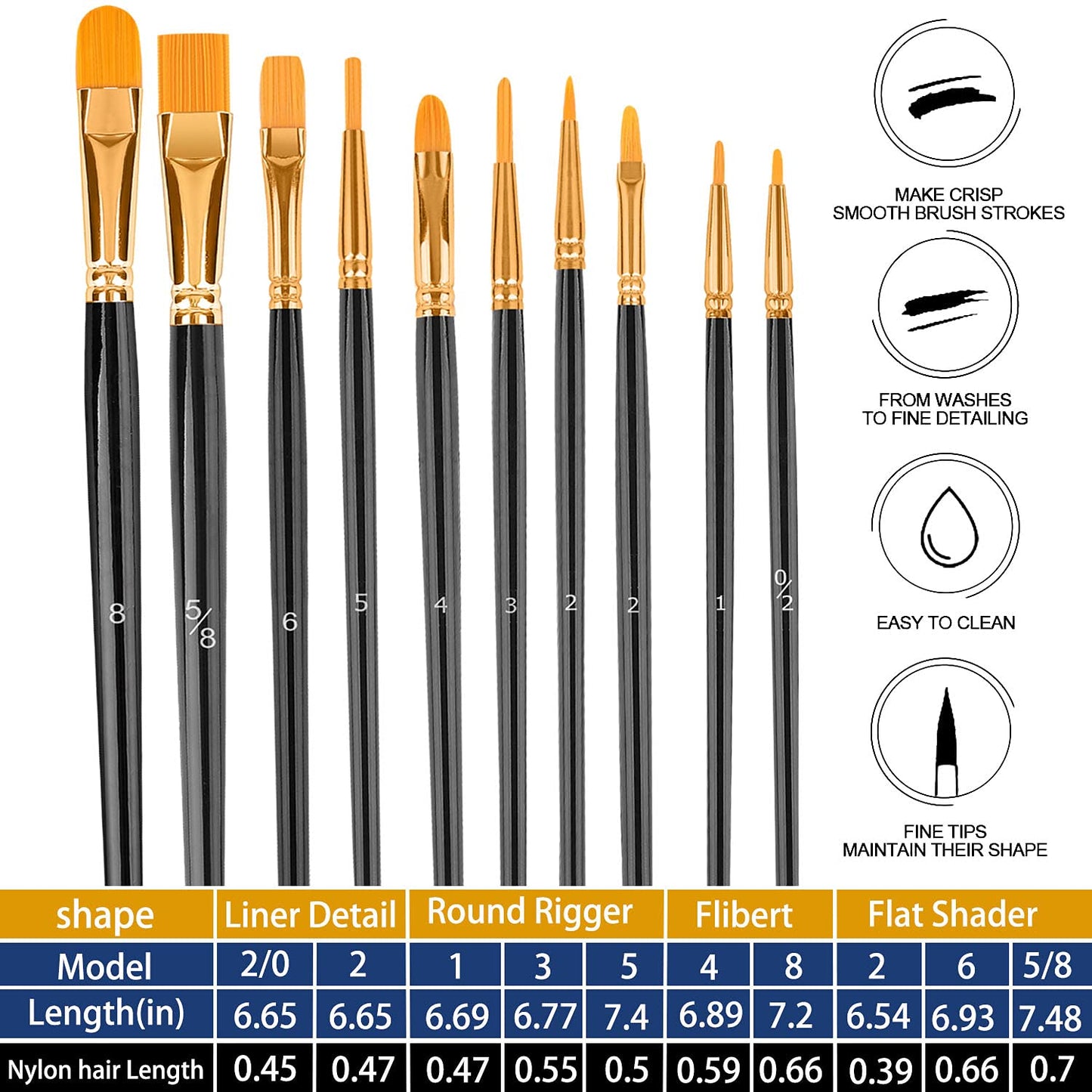 Paint Brushes Black Set (20 Piece)