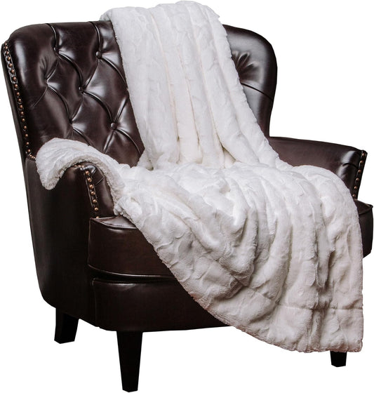 Chanasya Premium Wolf Faux Fur Throw Blanket - Soft, Fuzzy Sherpa & Minky Throw Blanket - for Bed or Couch - 60" X 70” - White