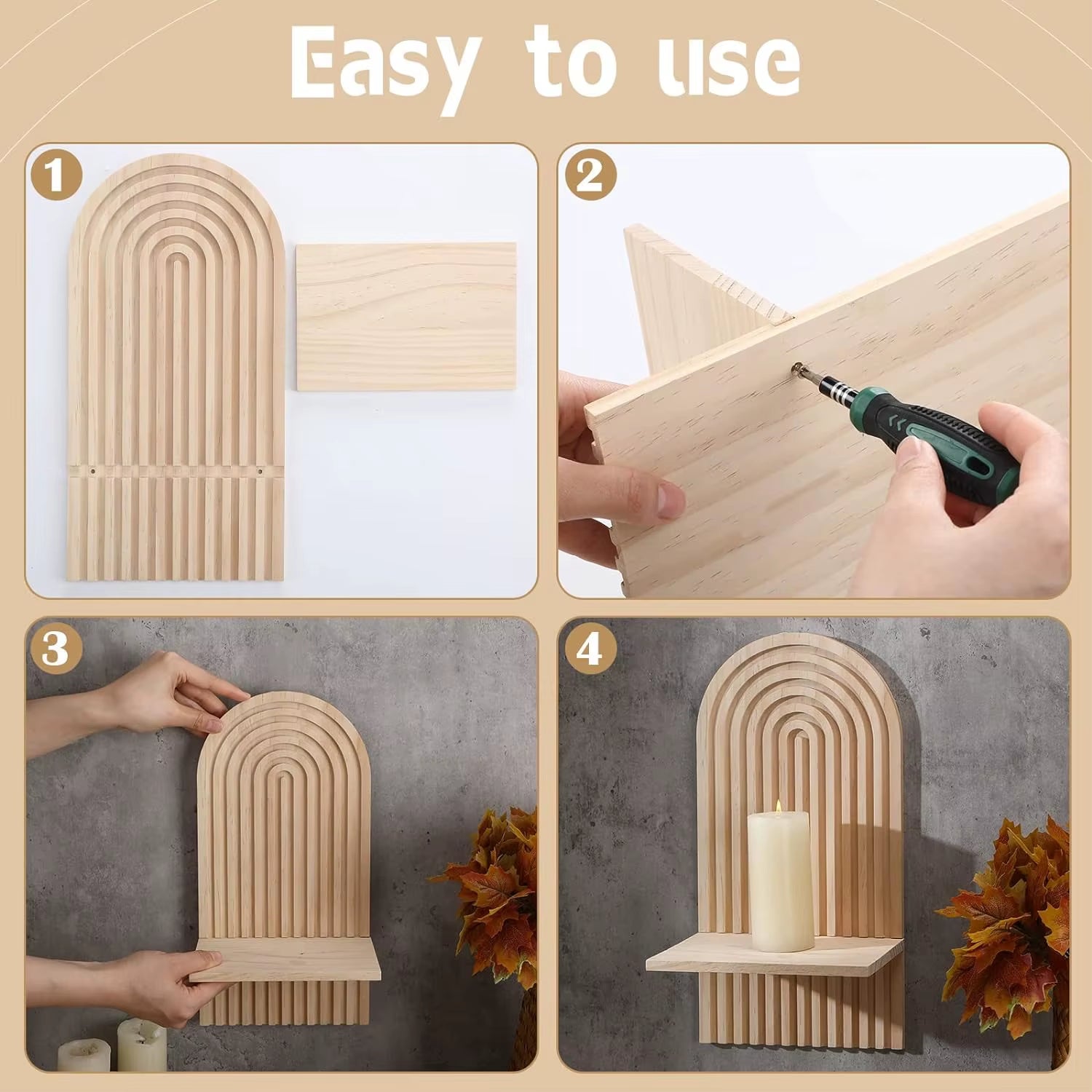 Boho Wooden Shelves for Wall Decorative Book Floating Wall Shelf for Living Room Bathroom Bedroom Classroom Office Nursery Home