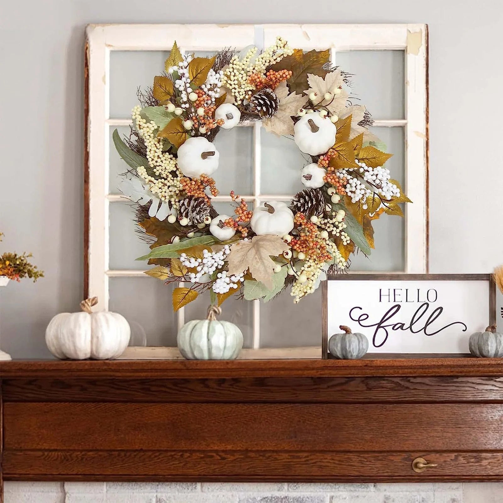 Clearance Sale!  Fall Decor Fall Wreaths for Front Door 18 Autumn Pumpkin Berry Wreath Fall Decorations for Thanksgiving Halloween Farmhouse Outdoor, Halloween Wreath, Wreath*1